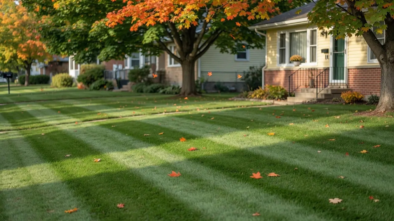 Sample photo: freshly mowed lawn with stripes in early fall