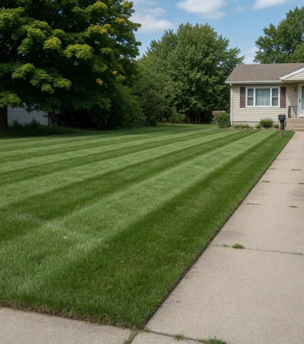 Sample photo: the same lawn freshly mowed in stripes