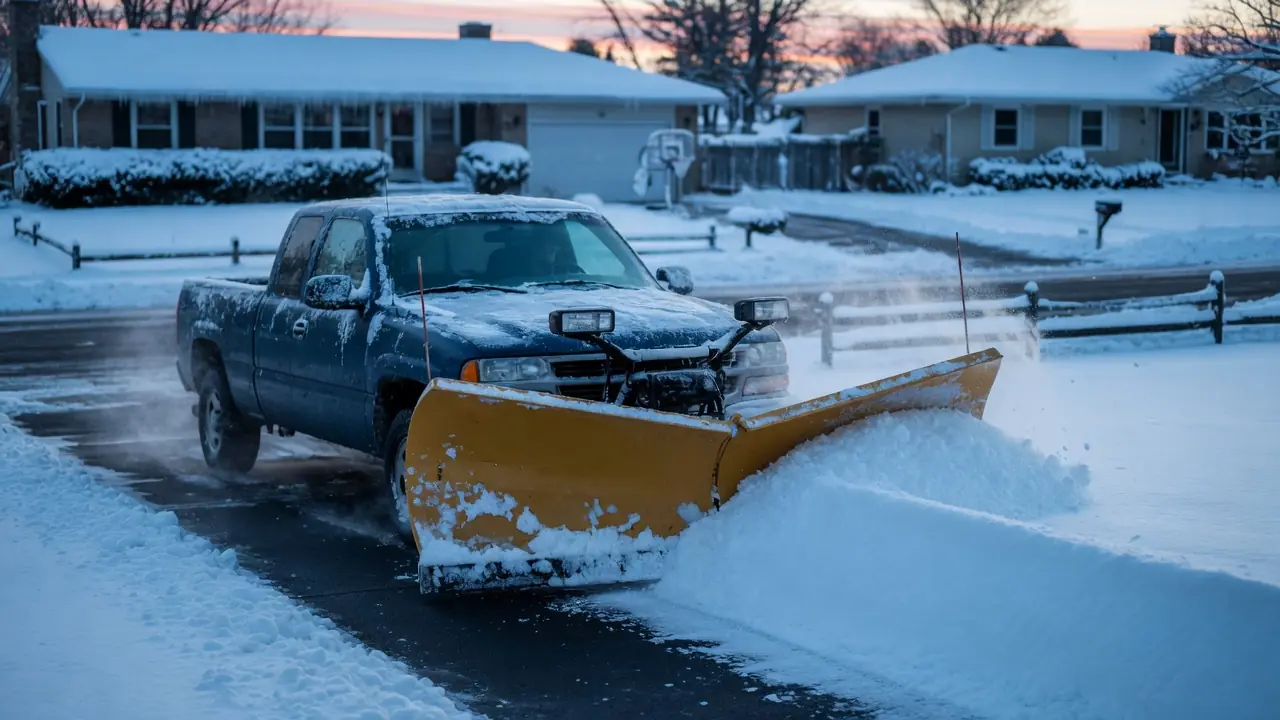 Sample photo: pickup truck plowing a driveway